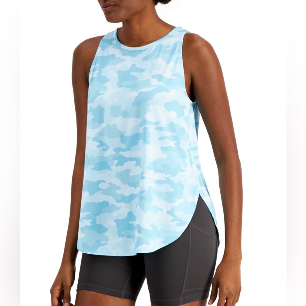 Ideology Women's Essentials Sweat Set Aqua Camo Tank Top, Size Small